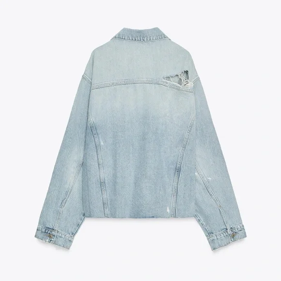 Zara TRF Ripped Denim Overshirt - Picture 13 of 15
